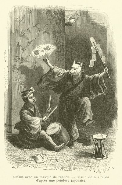 Criança com uma máscara de raposa (gravação) de French School