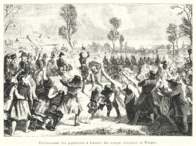 Entusiasmo da população à chegada das tropas francesas à Polónia (gravura) de French School