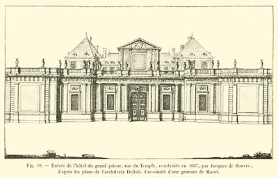 Entrada para o Grand Prior&39;s Hotel, rua du Temple, construída em 1667 por Jacques de Souvre; dos planos do arquiteto Delisle, Fac-símile de uma gravura de Marot de French School
