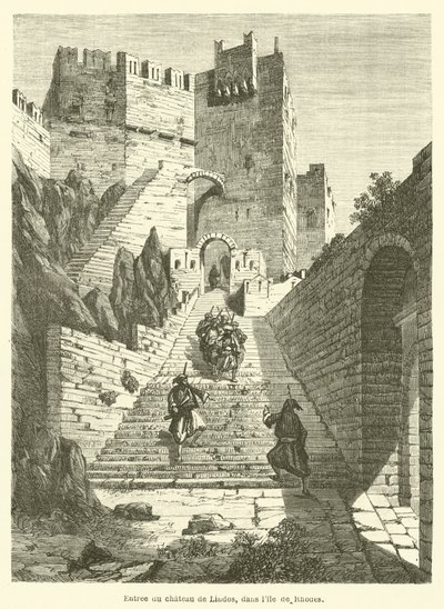 Entrada do castelo de Lindos, na ilha de Rodes (gravura) de French School