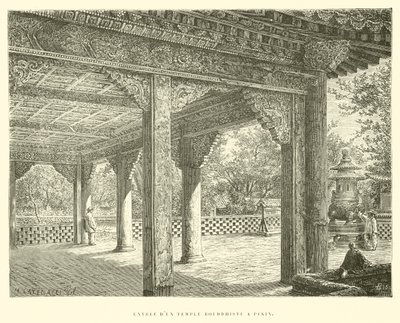 Entrada de um templo budista em Pequim (gravura) de French School
