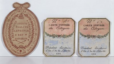 Cartões de entrada para a Sociedade dos Amigos da Constituição em Dax, 1792 e 1793 (impresso) de French School