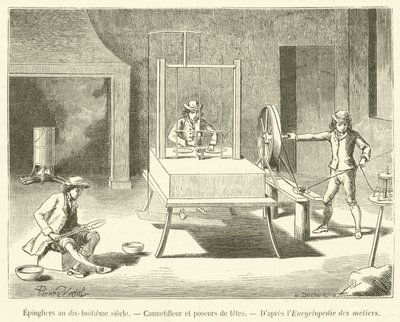 Pinmakers no século XVIII, Cannetilleur et poseurs de tetes (gravura) de French School