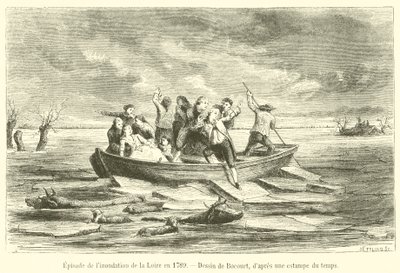 Episódio da inundação do Loire em 1789 (gravura) de French School