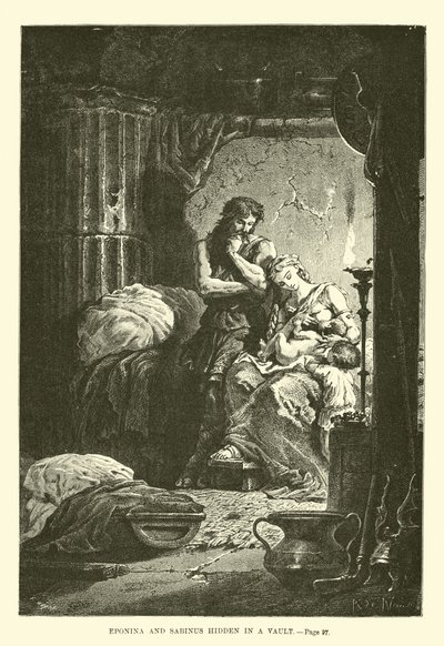Eponina e Sabinus escondidos em um cofre de French School