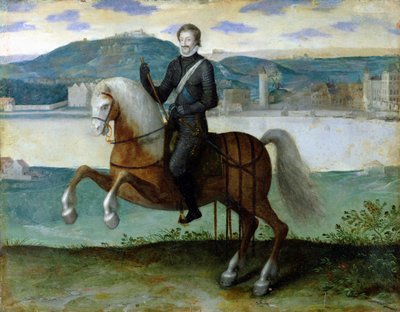 Retrato Equestre de Henrique IV (1553-1610) Rei da França, antes das muralhas de Paris, 1594 de French School