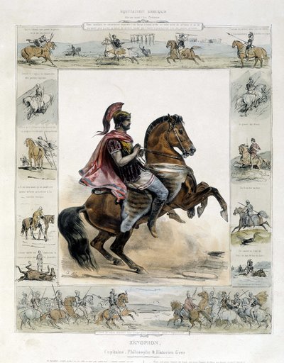 Retrato equestre de Xenofonte - em "Pitoresca história da equitação antiga e moderna" por Charles Aubry de French School