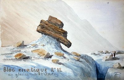 Bloco Errático nº 12 no Glaciar Aar nos Alpes suíços (aguarela sobre papel) de French School