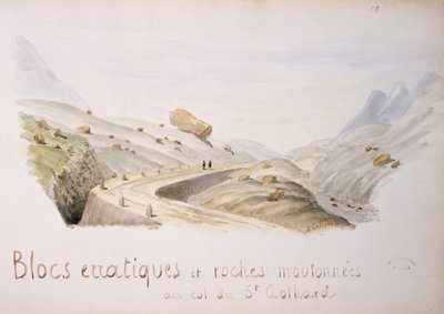 Blocos erráticos e rochas no Saint Gothard Pass nos Alpes suíços (wc no papel) de French School