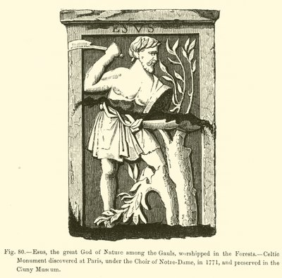 Esus, o Grande Deus da Natureza entre os Gauleses, adorado nas Florestas (gravura) de French School