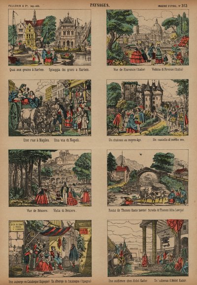 Cenas europeias (gravura a cores) de French School