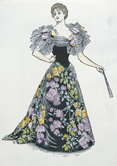 Vestido de noite com motivo de crisântemo, 1894 de French School