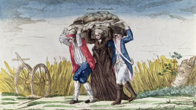 Todo mundo carrega o fardo de Impostos e Dívida Nacional, c.1789 (cor gravura) de French School