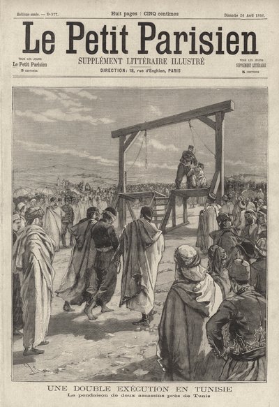 Execução por enforcamento de dois assassinos perto de Tunes, Tunísia (gravura) de French School