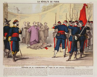 Execução do Arcebispo de Paris, Monseigneur Darboy, durante a Comuna de Paris, 1871 (cor gravura) de French School