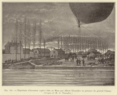 Experiência de ascensão cativa feita em Le Mans por Albert Tissandier, na presença do General Chanzy de French School