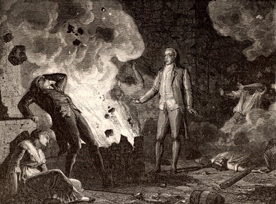 Explosão da fábrica de explosivos de Essonne, França, c. 1788 (gravura) de French School
