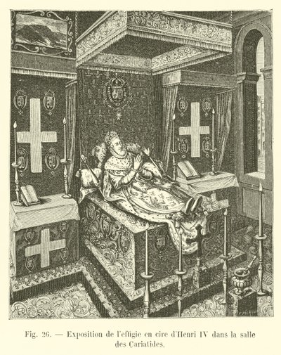 Exposição da efígie de cera de Henri IV na sala de Cariatides de French School