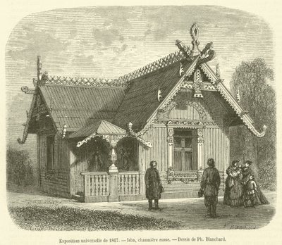 Feira Mundial 1867, Isba, cabana de colmo russo (gravura) de French School