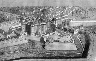 Vista exterior da Bastilha em Paris, em 1650. de French School