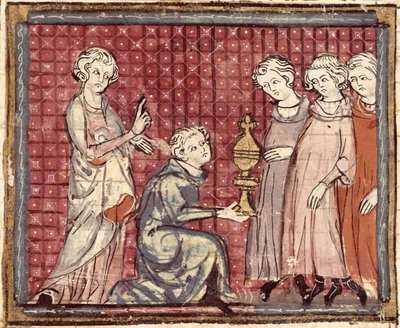 F.29r A Divisão do Reino sobre a Morte de Clotário I (497-561), das Grandes Chroniques de France 1375-79 de French School