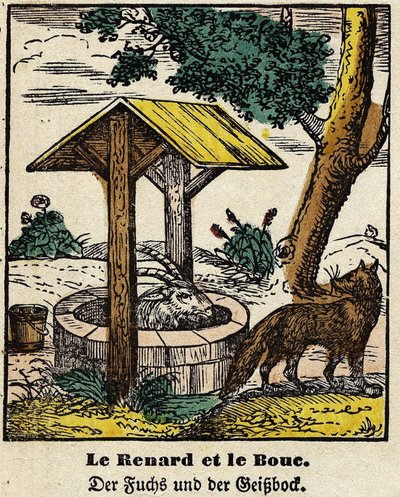 Fables de La Fontaine: a raposa e o bem. Imagem de Epinal, primeira metade do século XIX de French School
