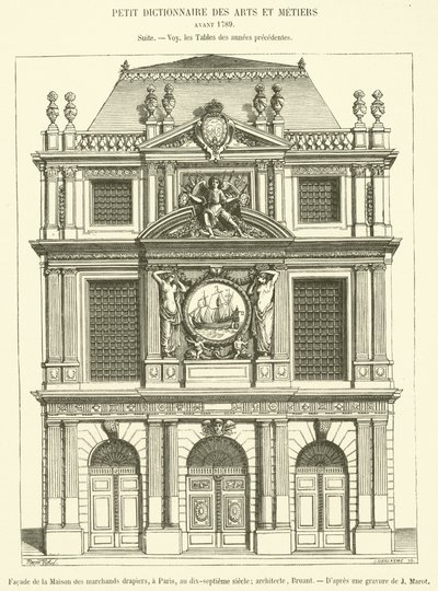Fachada da Casa dos Comerciantes Drapery, em Paris, no século XVII (gravura) de French School