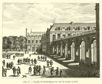 Fachada do Palais-Royal ao lado do jardim em 1650 de French School