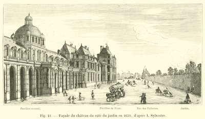Fachada do castelo ao lado do jardim em 1650, dapres I Sylvestre de French School