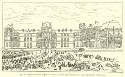 Fachada ocidental do Louvre por volta de 1660, fac-símile de um desenho da época, comunicada por M Albert Lenoir de French School