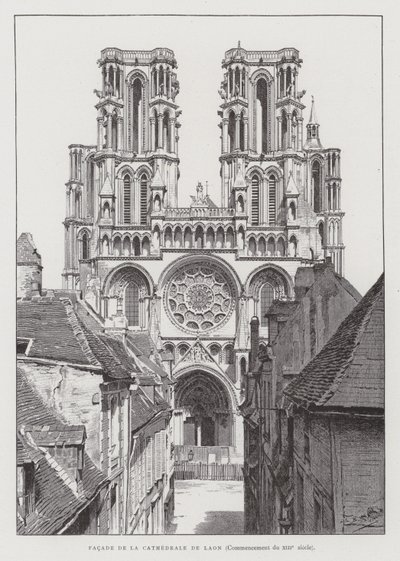 Fachada da Catedral de Laon, início do século XIII (litho) de French School