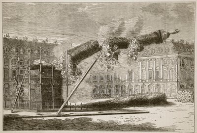 Queda da Coluna Vendome, abril de 1871, ilustração de Cassells História da Guerra entre a França e a Alemanha, 1870-1871 de French School