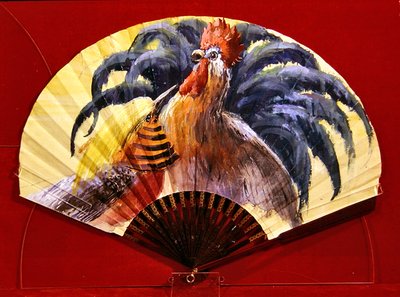 Fã decorado com um "Chantecler" de Duvelleroy et Cie de French School