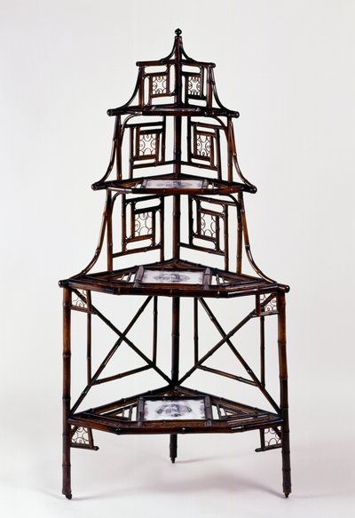 Extremo Oriente estilo segundo império (Napoleão III), canto de bambu etagere com telhas majolica francesa e quatro camadas, segunda metade do século XIX, França de French School