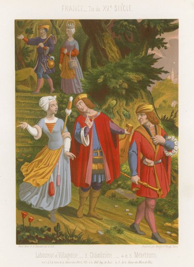 Agricultor e aldeão, camareira e músicos de French School