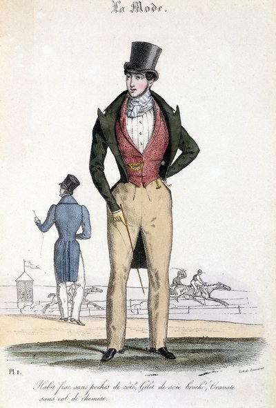 Moda masculina em 1829 - em "Les Modes" de French School