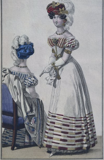 Placa de moda, Paris, ilustração de The Little Courrier des Dames, c.1820 (gravura de cor) de French School