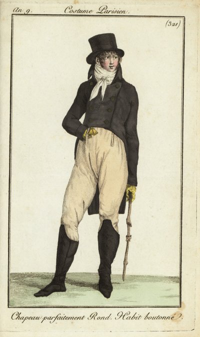Homem da moda ou Incroyable com cudgel de French School