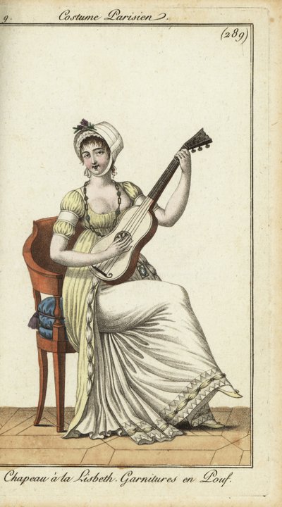 Mulher da moda a tocar guitarra de French School