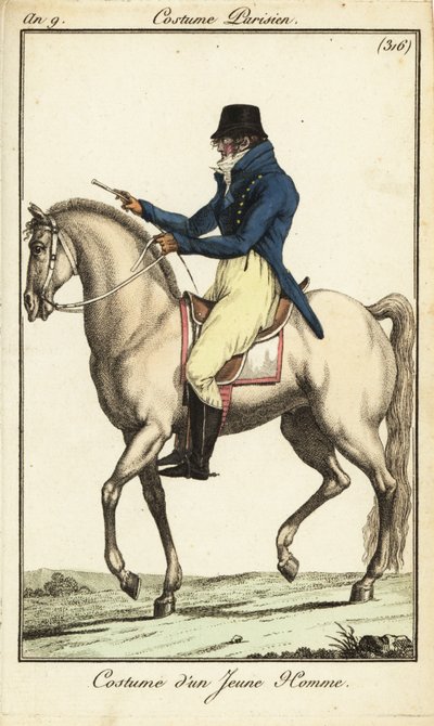 Jovem da moda ou Incroyable a cavalo de French School