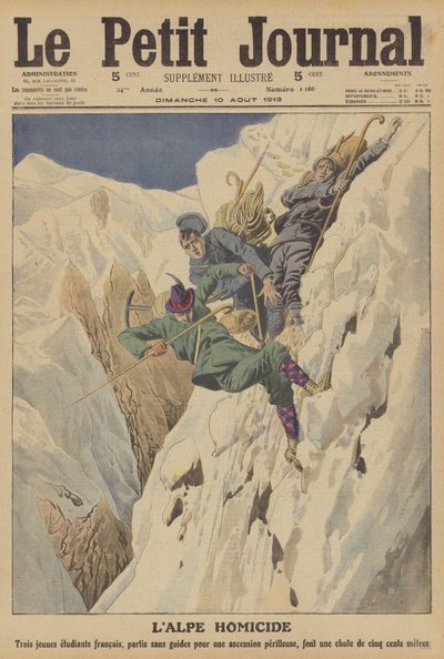 Acidente fatal de montanhismo nos Alpes suíços (cor litho) de French School