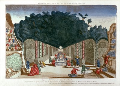 Festa dada pelo embaixador francês em Madri para o casamento da Infanta de Espanha (gravura colorida) de French School