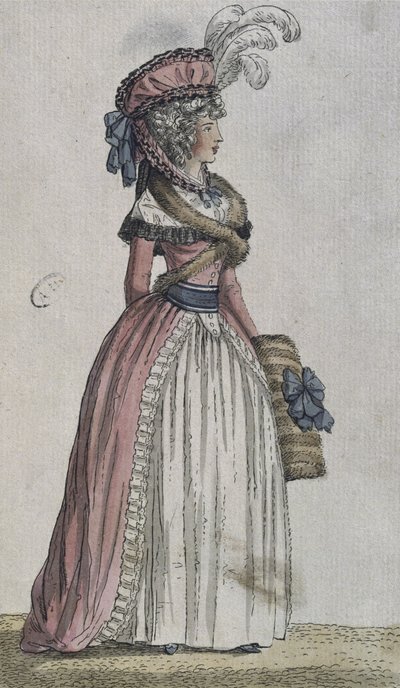 Traje feminino (gravura a cores) de French School
