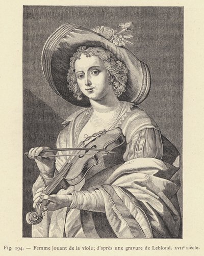 Mulher que toca viola, depois de uma gravura de Leblond, século XVII (gravura) de French School