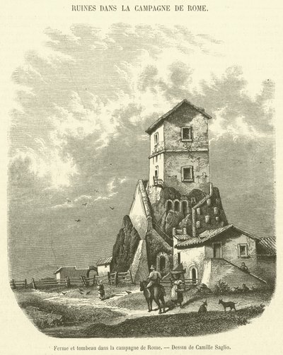 Fazenda e túmulo no campo de Roma (gravura) de French School