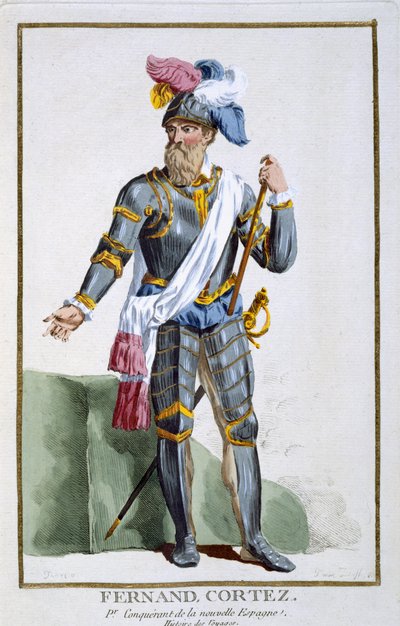 Fernand Cortez (1485-1547), gravado por Pierre Duflos (1742-1816), 1780 (gravura em cobre) de French School
