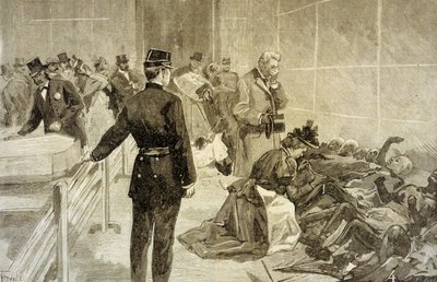 Incêndio no Bazar de la Charite, em Paris, em 4 de maio de 1897: após a catástrofe, as famílias identificaram as vítimas no Palais de l&39;Industrie de French School