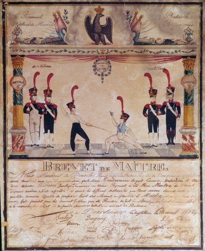 Primeiro Império: Certificado de Mestre de Armas, em 1813. Diploma de esgrima, Paris, Musee de l