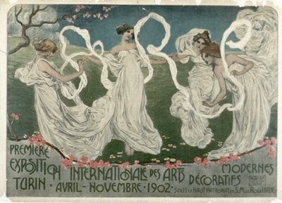 "Primeira Exposição Internacional de Arte Decorativa Moderna em Turim", abril-novembro de 1902 (litografia a cores) de French School