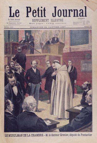Primeiro deputado muçulmano na Assembléia Francesa, Dr. Philippe Grenier, cobre a ilustração do Le Petit Journal, 24 de janeiro de 1897 de French School